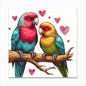 Line Art lovebirds parrots 2 Canvas Print