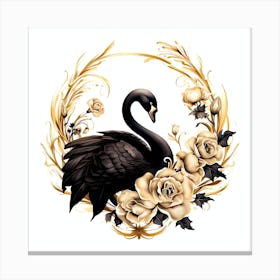 Black Swan With Roses Canvas Print