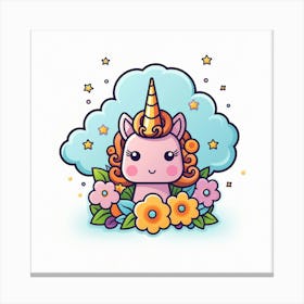 Cute Unicorn With Flowers Canvas Print