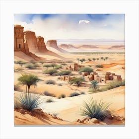 Watercolor Desert Landscape Canvas Print