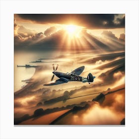 Reach for The Sky - 3/4 (Supermarine Spitfire fighter WW2 sky battle Dunkirk Ace pilot world war 2 clouds combat Airforce Battle of Britain RAF) Canvas Print