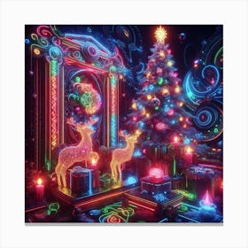 Neon Christmas Art Canvas Print