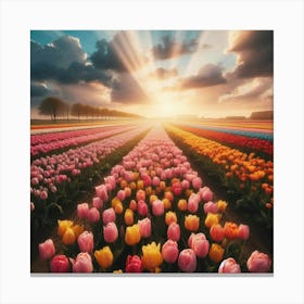 Tulip Field At Sunset Canvas Print