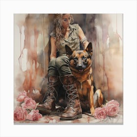 Soldier And Her Dog 1 Canvas Print