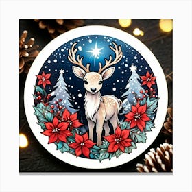 Baby Reindeer Positioned In The Center Of A Whimsical Winter Meadow Contrasted With A Star Filled N Canvas Print