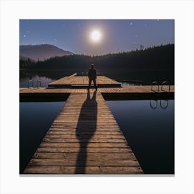 Man On A Dock At Night Canvas Print