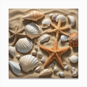 Seashells On Sand Canvas Print