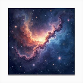 Galactic Nebulae In Watercolor With Luminous Stars 1 Canvas Print