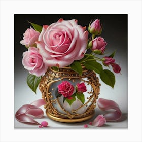 Roses in Antique fuchsia jar 8 Canvas Print