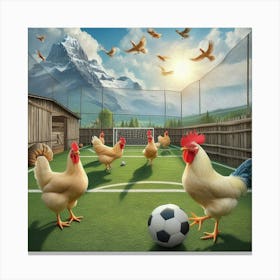 Soccer Game With Chickens Canvas Print