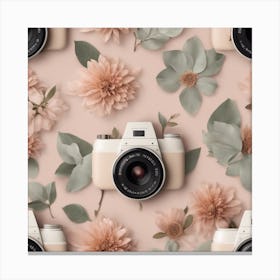 Seamless Pattern With Camera And Flowers Canvas Print