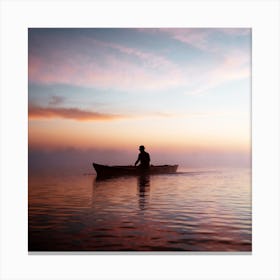 Man In Canoe At Sunrise Canvas Print