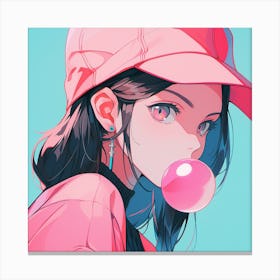Anime Girl Blowing Bubble Gum Canvas Print