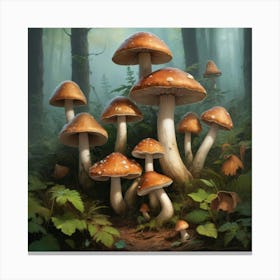 Mushrooms In The Forest Art Print 2 Canvas Print