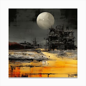 City Under A Full Moon Canvas Print