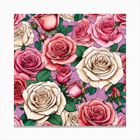 Roses Seamless Pattern 22 Canvas Print