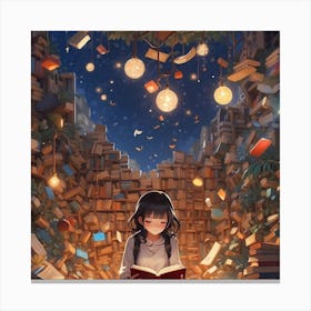 Girl Reading A Book #Science Fiction Library Canvas Print