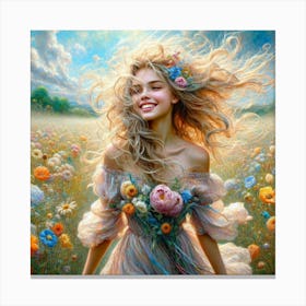 Girl In A Flower Field Canvas Print