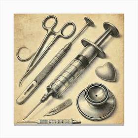 Hand Crafted Vintage Medical Instruments Printed Art An Artistic Depiction Of Classic Medical Tools, Perfect For Bringing A Touch Of Medical History And Craftsmanship To Any Space Printed Art Canvas Print