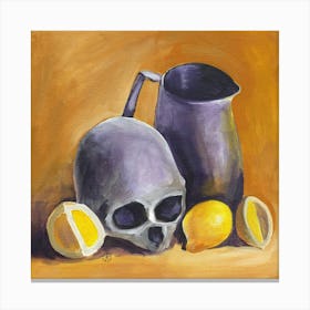 Skull And Lemons - figurative hand painted square yellow classical Canvas Print