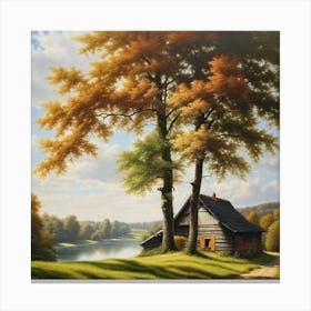 Cabin By The Lake Canvas Print