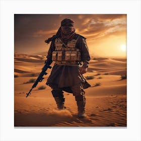 Soldier In The Desert Canvas Print