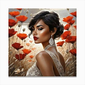 Woman In Red Poppy Field Canvas Print