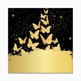 Gold Butterflies On Black Background Canvas Print