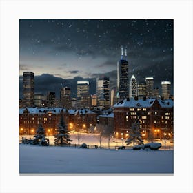 Chicago Skyline At Night Canvas Print