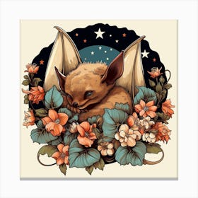 Bat With Flowers Canvas Print