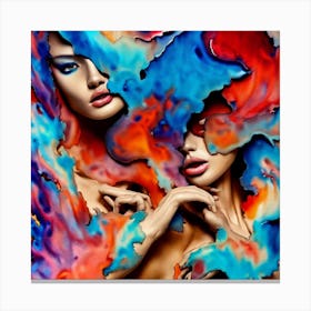 Two Women With Colorful Hair Canvas Print