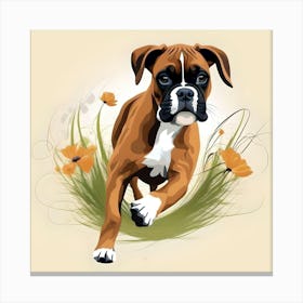 Boxer Dog Puppy Running In The Garden Canvas Print