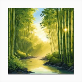 A Stream In A Bamboo Forest At Sun Rise Square Composition 173 Canvas Print