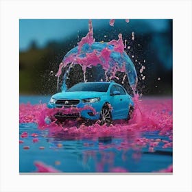 Car Splashing Pink Water 1 Canvas Print