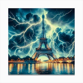 Lightning Over The Eiffel Tower Canvas Print