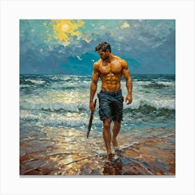 Sailor On The Beach in Van gogh style Canvas Print