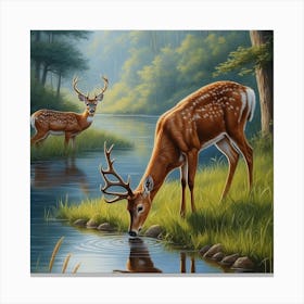 Deer Drinking Water Canvas Print