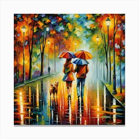 Couple Walking In The Rain Canvas Print