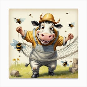 Cow With Bees 3 Canvas Print