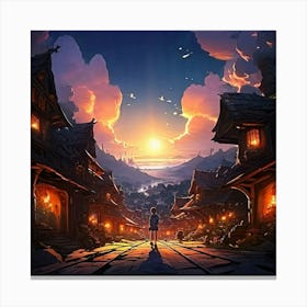 Town At Sunset Canvas Print