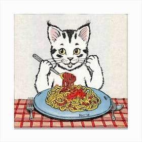 Cat Eating Spaghetti 6 Canvas Print
