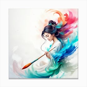 Chinese Girl With Paint Brush Canvas Print