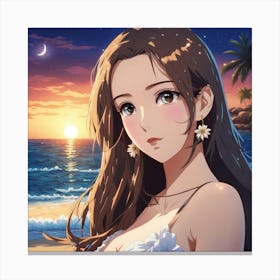 Anime Girl At Sunset Canvas Print