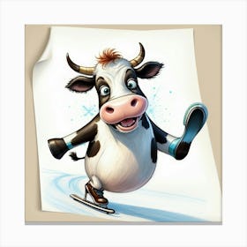 Cartoon Cow On Skis Canvas Print