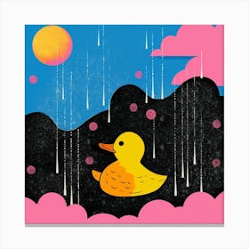 Duckling In The Rain & Clouds Pink And Blue Canvas Print