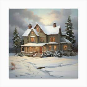 House In The Snow Art Print 3 Canvas Print