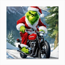 Grinch On A Motorcycle Canvas Print