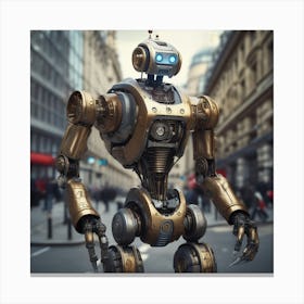 Robot In The City 55 Canvas Print