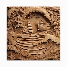 21037 Wooden Sculpture Of A Seascape, With Waves, Boats, Xl 1024 V1 0 Canvas Print