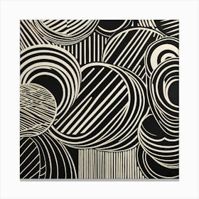 Mid Century Inspired Linocut Abstract Black And White art, 137 Canvas Print